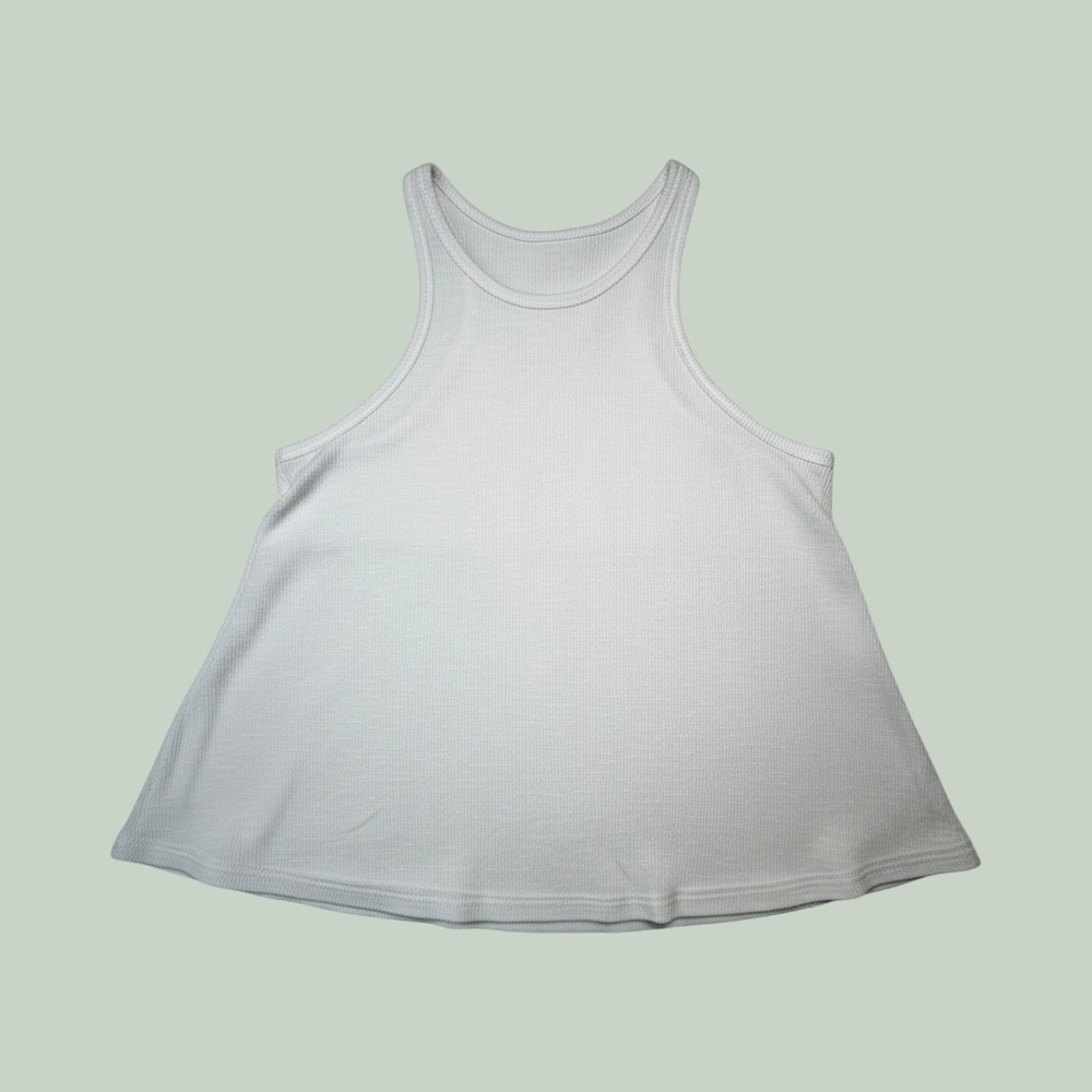 Free People Racerback‎ Tank Top White Ribbed Flared XS High Neck Sleeveless USA